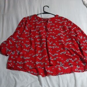 Women’s Red Floral Button-Front Blouse